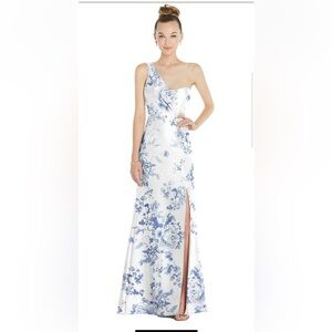 Elegant White and Blue Floral Dress